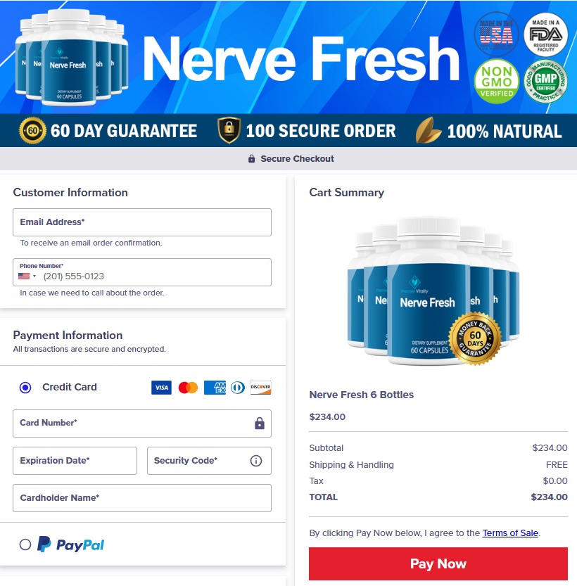 Nerve Fresh order page